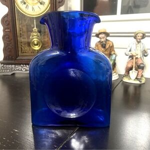 Blenko Water Bottle Cobalt Glass Double Spouted Pitcher 384 Vase Carafe Handmade